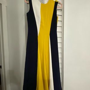 Carolina Herrera formal midi dress. white black and yellow